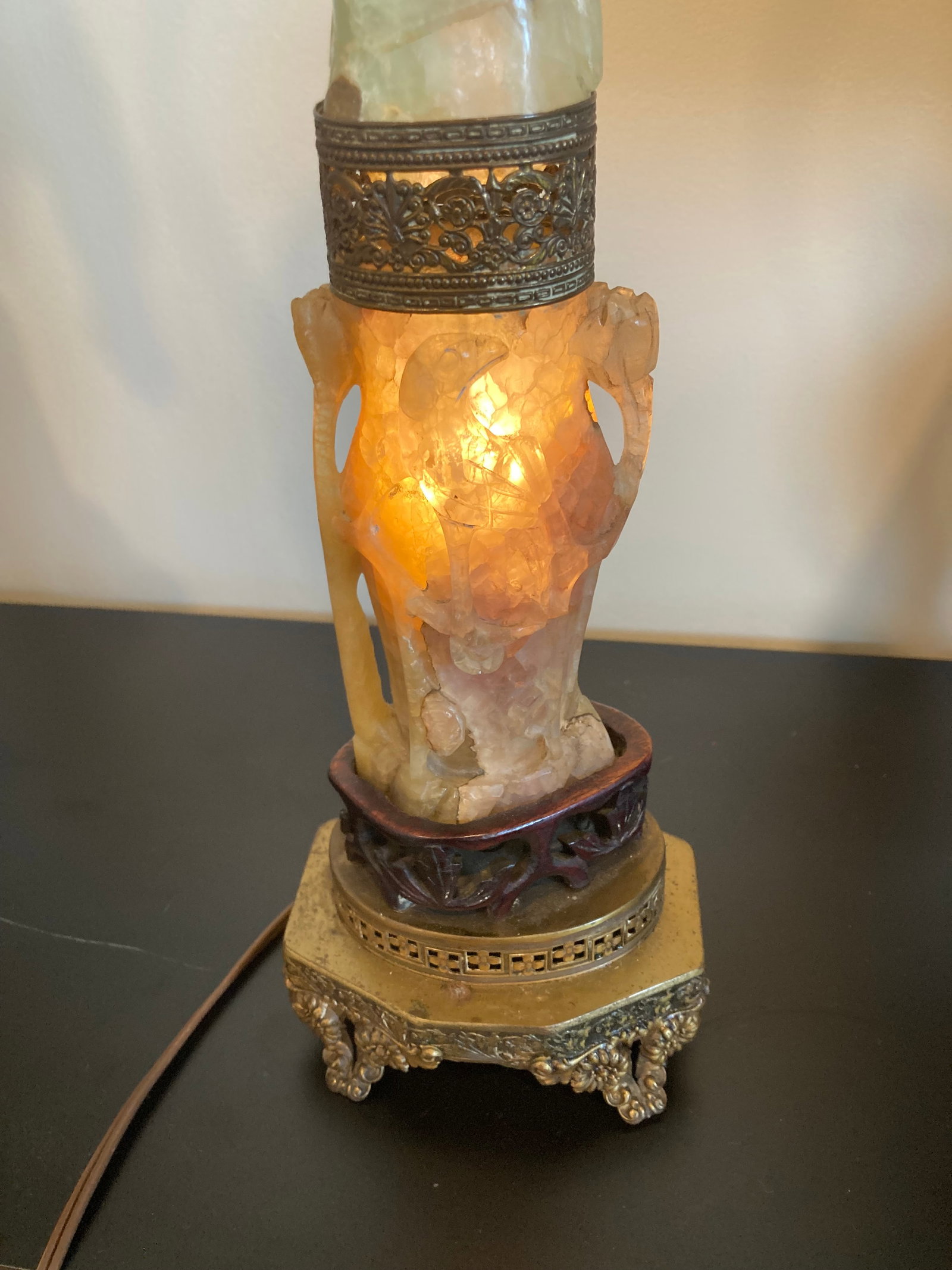 Vintage Asian Inspired Carved Stone Lamp - 9