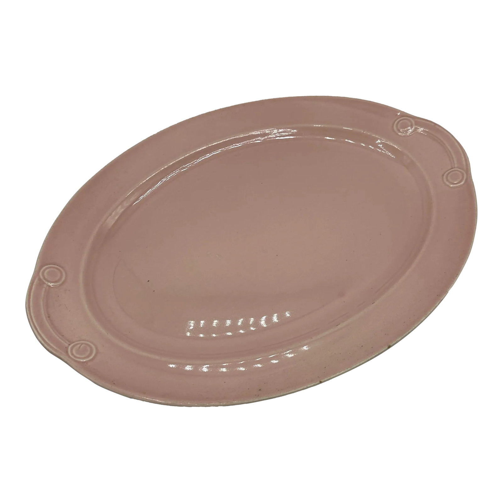 Early 20th Century Platter in Pastel Pink Luray Pattern Deco Style Tst Taylor Smith Taylor: Vintage Platter in Pink Deco Style TST Taylor Smith Taylor 13" Manufactured from 1938-1960 Condition: Alterations: Original Condition Unaltered Imperfections: Some Imperfections Condition Notes: No