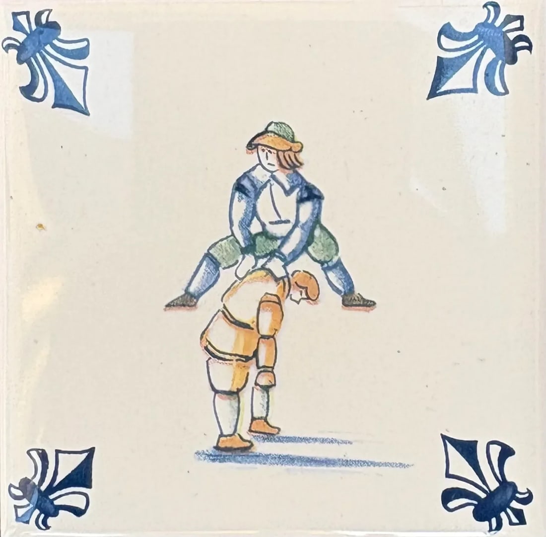 Late 20th Century Regina Delft Polychrome Framed Tile Coasters, Set of 2 Hangings - 3