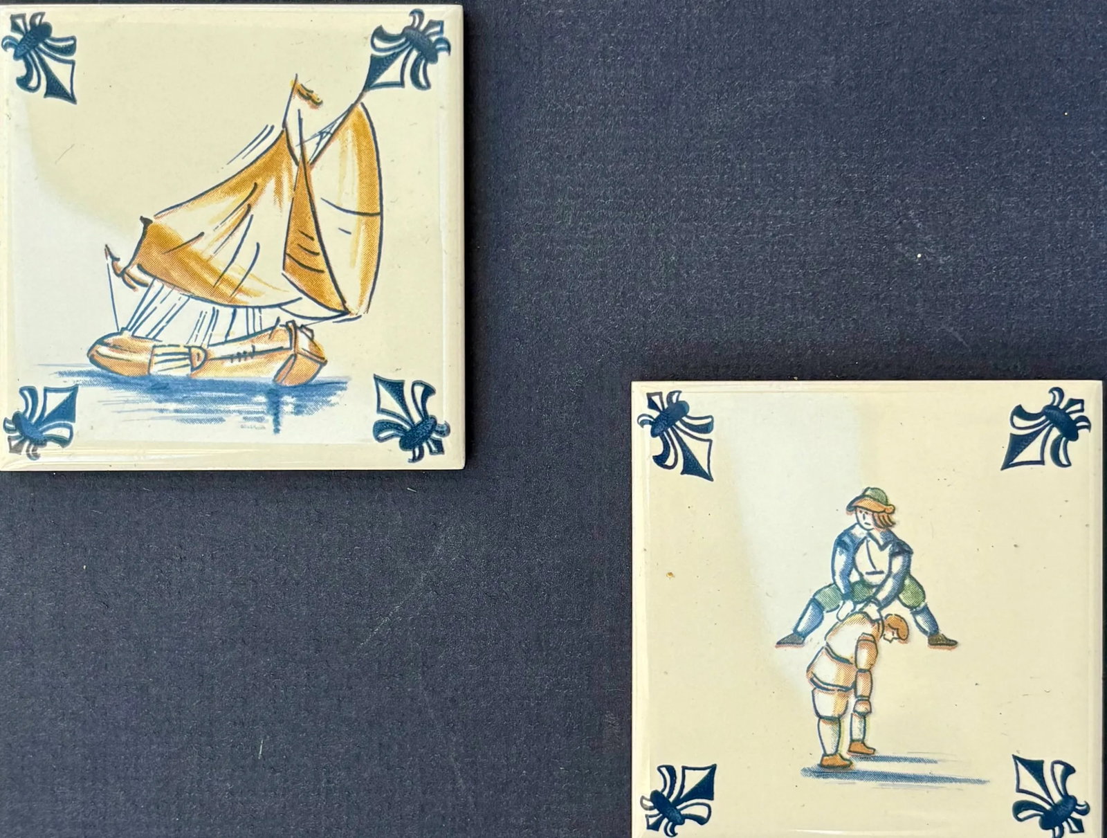 Late 20th Century Regina Delft Polychrome Framed Tile Coasters, Set of 2 Hangings - 9
