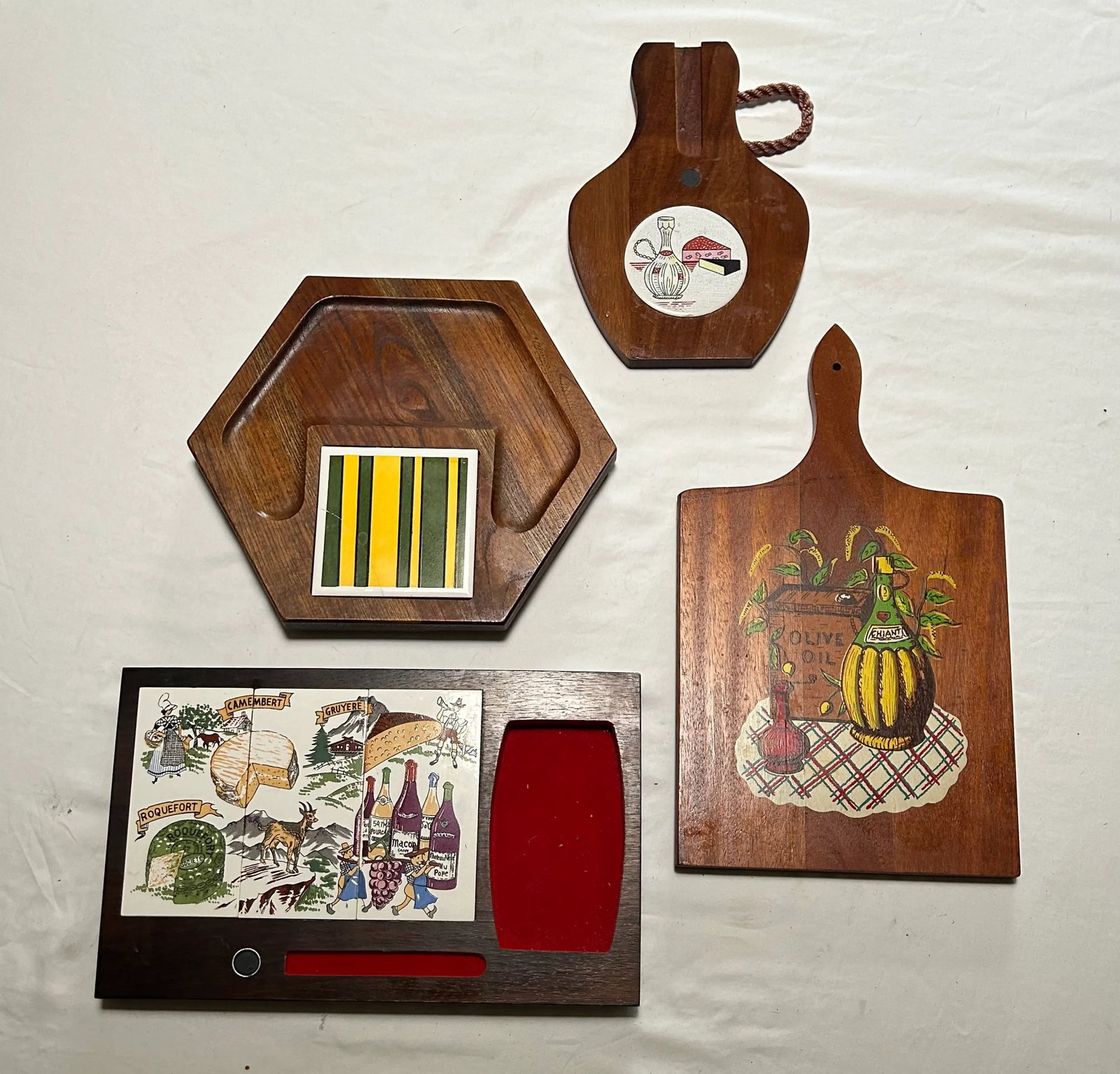 Mid 20th Century French Wood and Tile Charcuterie Boards- Set of 4 - 3