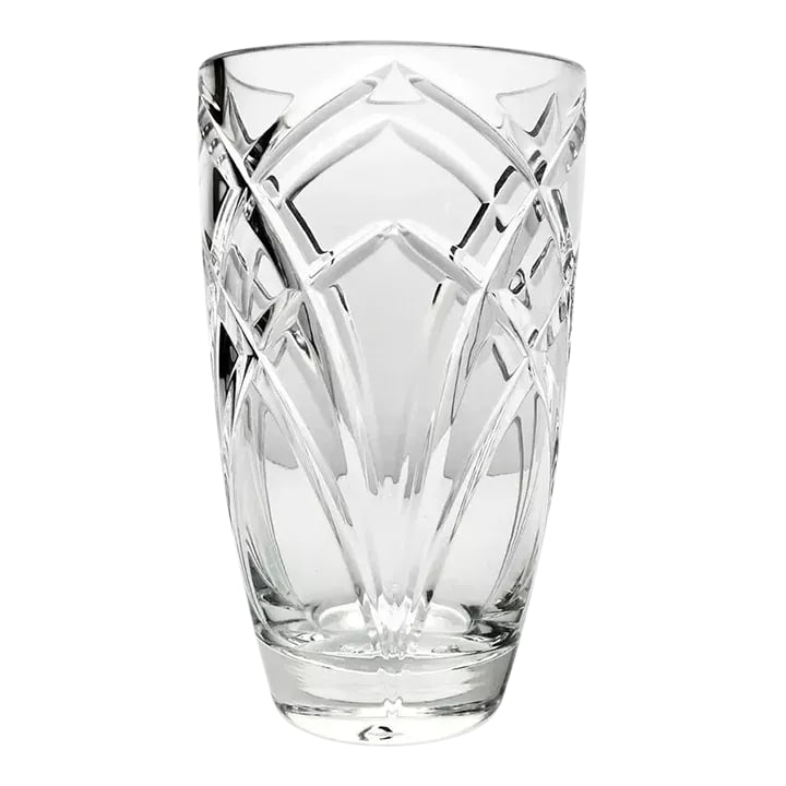 1990s Vintage Contemporary Crystal Table Vase Criss-Cross & Arch Cuts: 1990s Vintage Contemporary Crystal Table Vase 7 7/8" Criss-Cross & Arch Cuts Excellent condition. No chips, cracks, or fleabites. Height 7 7/8" Length 4 3/4" Weight 3.2 lbs Circa 1990s Condition: