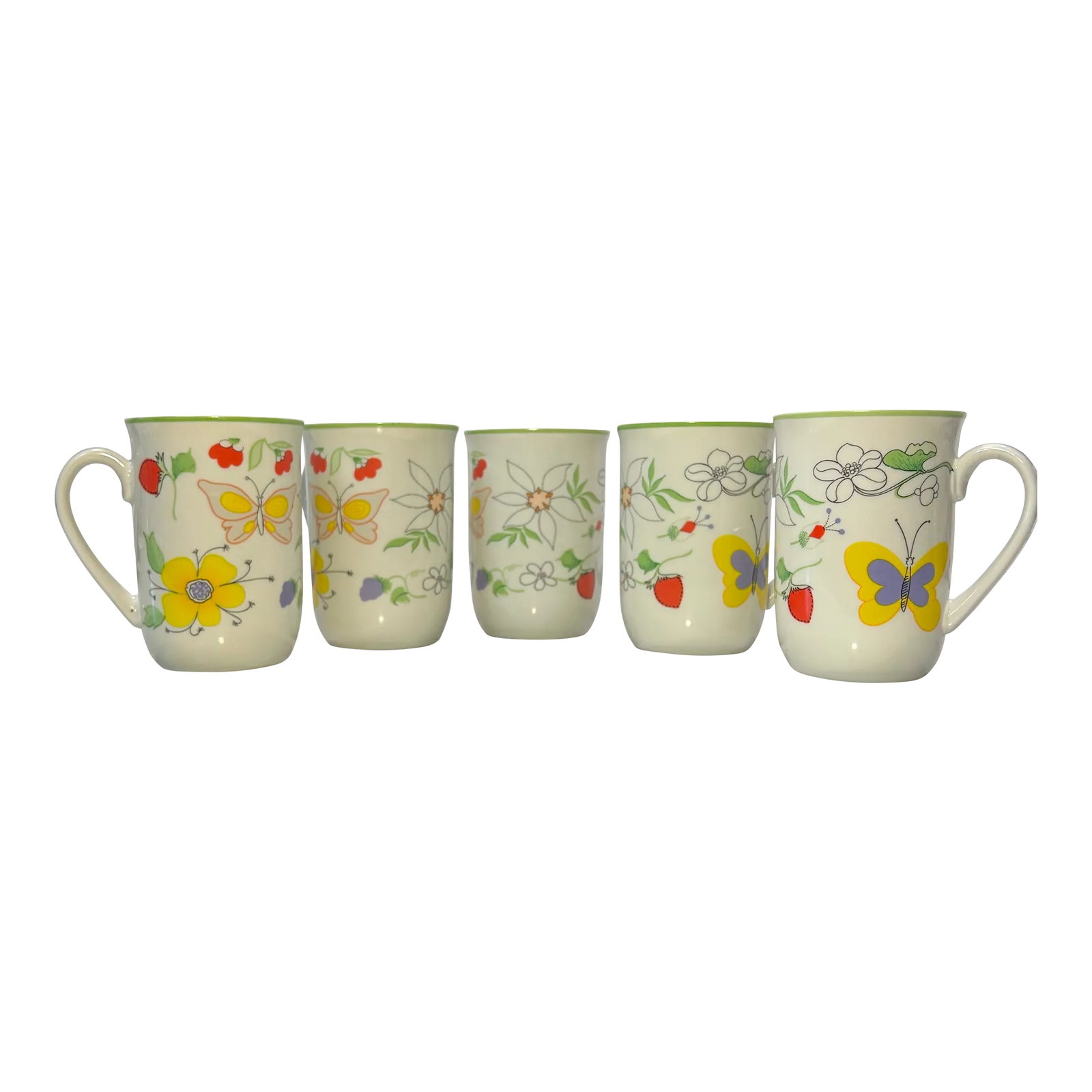 1960's Butterfly Chic Love Story White Porcelain Coffee Cups- Set of 5: "Love means never having to say you're sorry", -Ali MacGraw, Love Story, 1970 This Love Story is the pattern on this set of 5 vintage Taste Setter by Sigma porcelain coffee cups. Decorated with flower