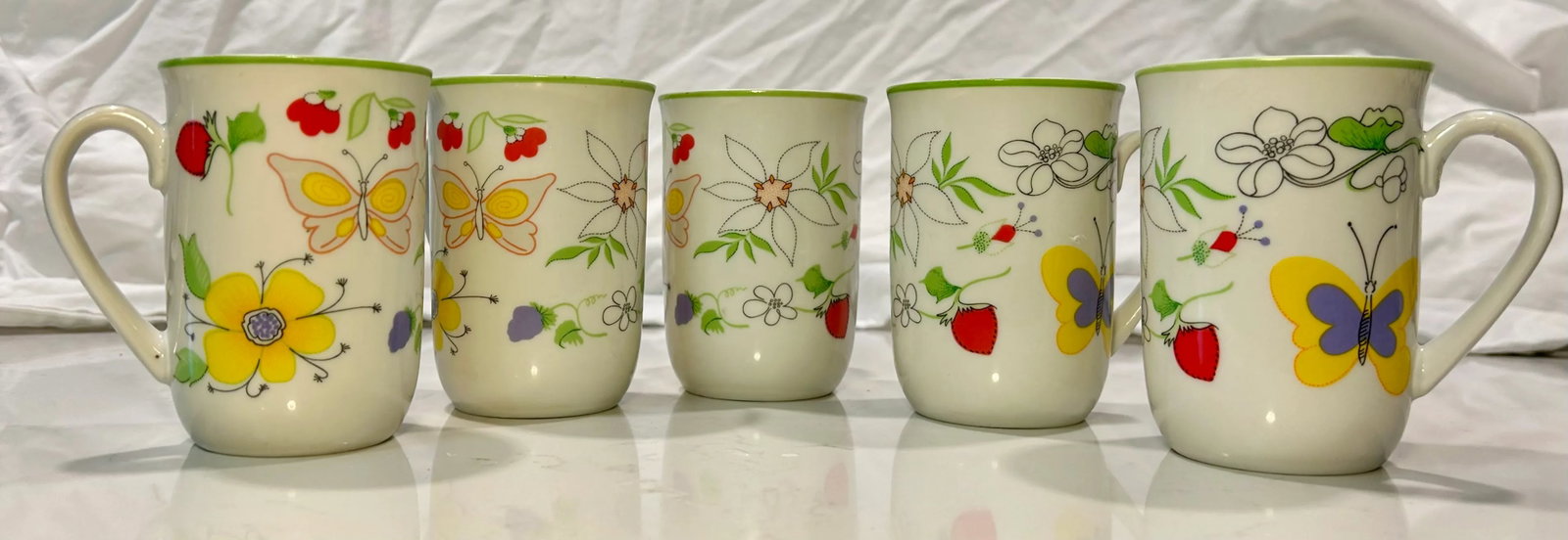 1960's Butterfly Chic Love Story White Porcelain Coffee Cups- Set of 5 - 2