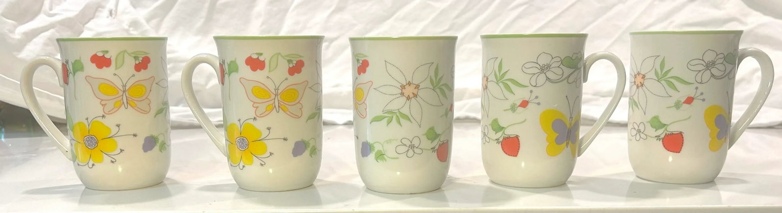 1960's Butterfly Chic Love Story White Porcelain Coffee Cups- Set of 5 - 3
