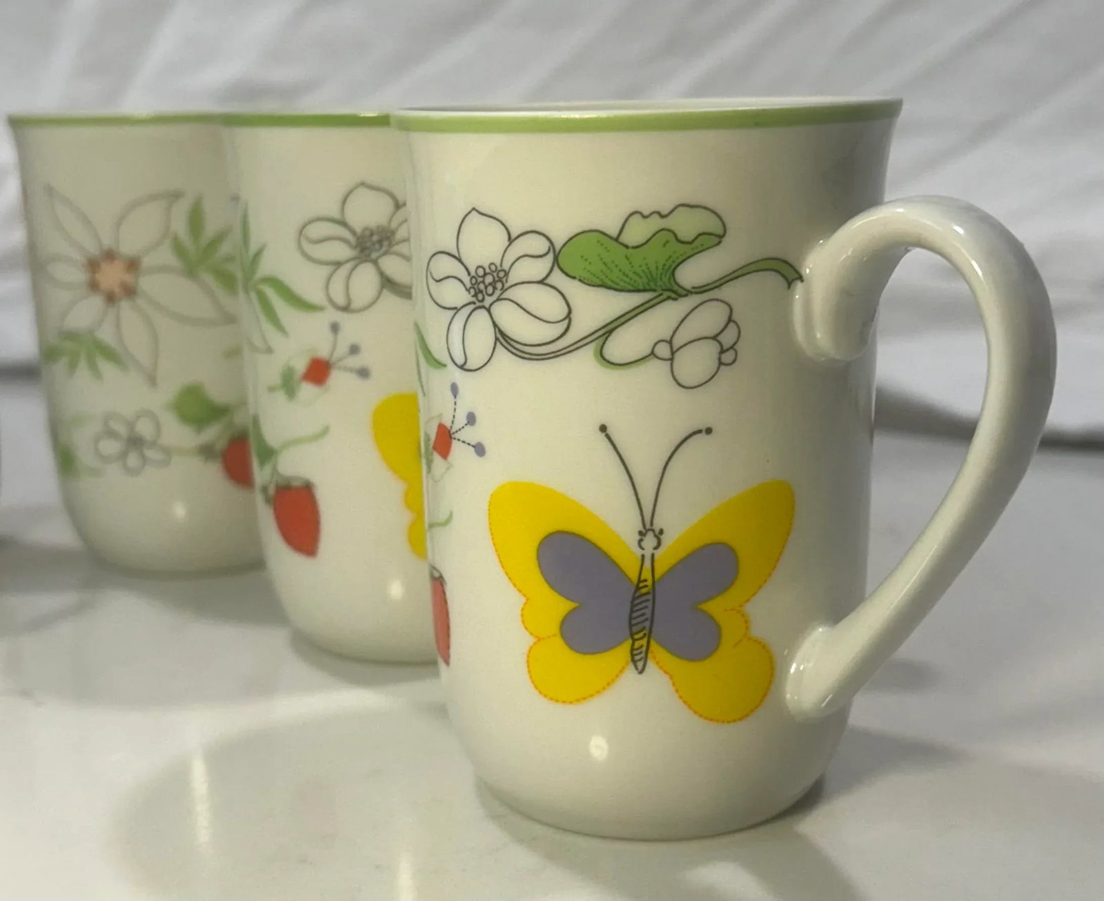 1960's Butterfly Chic Love Story White Porcelain Coffee Cups- Set of 5 - 4