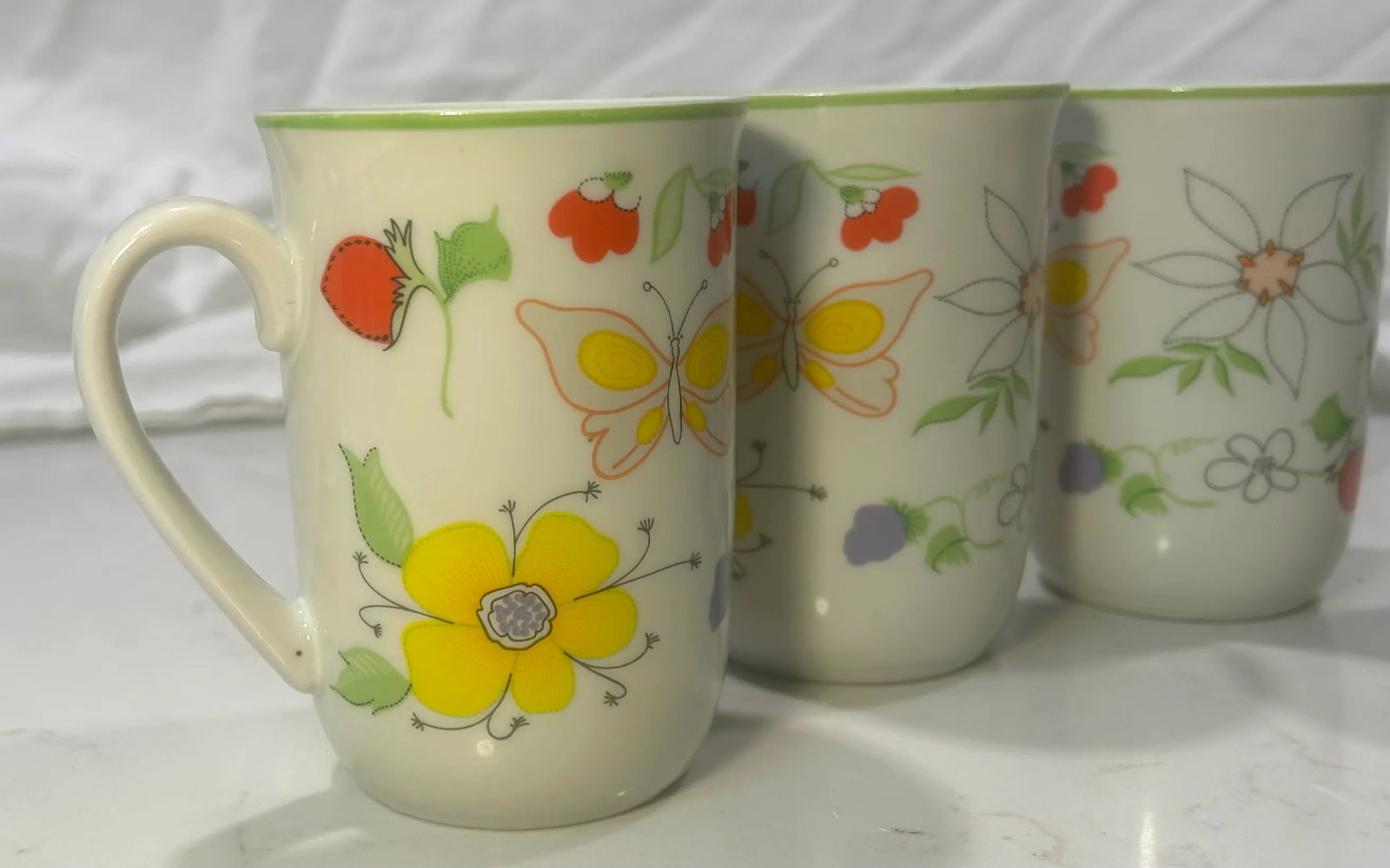 1960's Butterfly Chic Love Story White Porcelain Coffee Cups- Set of 5 - 5