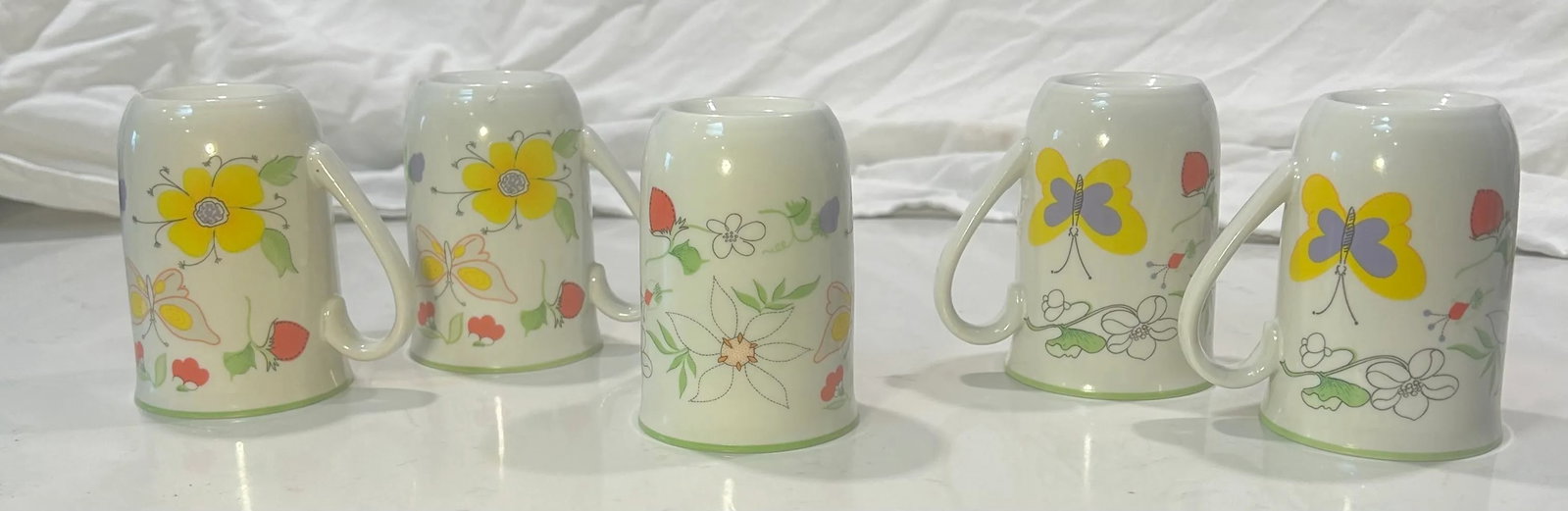 1960's Butterfly Chic Love Story White Porcelain Coffee Cups- Set of 5 - 8