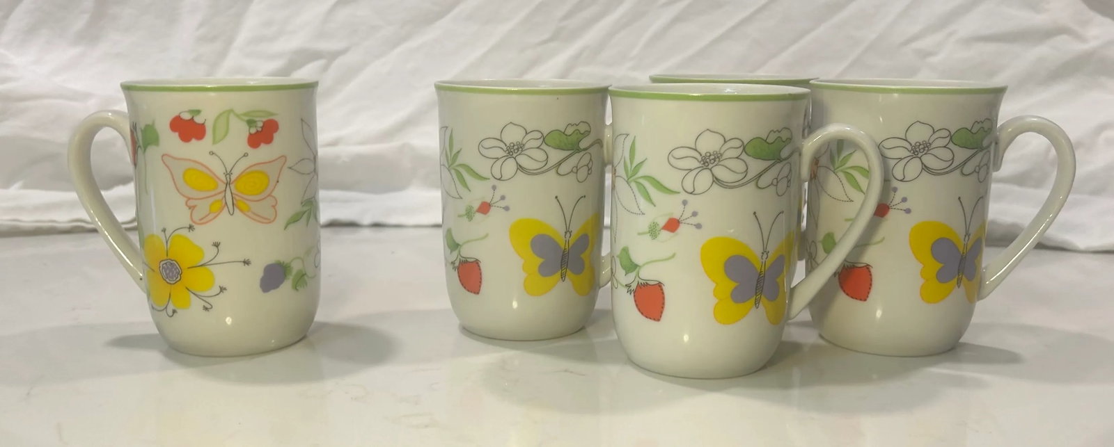 1960's Butterfly Chic Love Story White Porcelain Coffee Cups- Set of 5 - 9