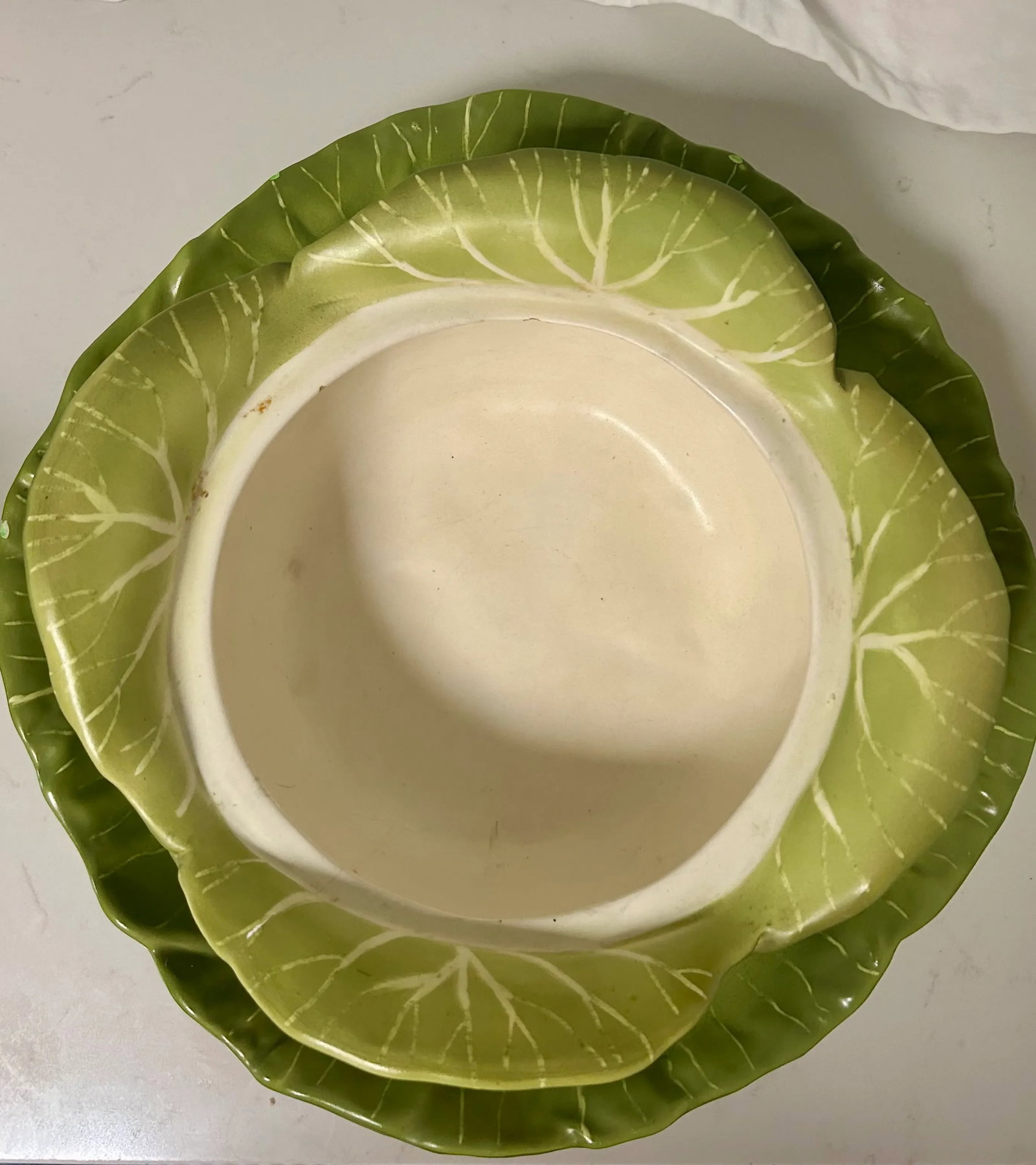 1960's Majolica Trompe-l'Oeil Cabbage Tureen and Underplate- 2 Pieces - 7