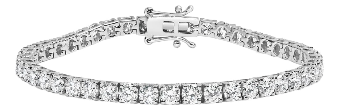 14K White Gold 10.00 Cttw Prong Set Lab Grown Round Diamond Classic Tennis Bracelet (F-G Color, VS2-: Elevate her attire with the luxe look of this magnificent diamond tennis bracelet. Crafted from cool 14kt white gold, this spectacular design features dazzling lab grown diamonds, each with a color