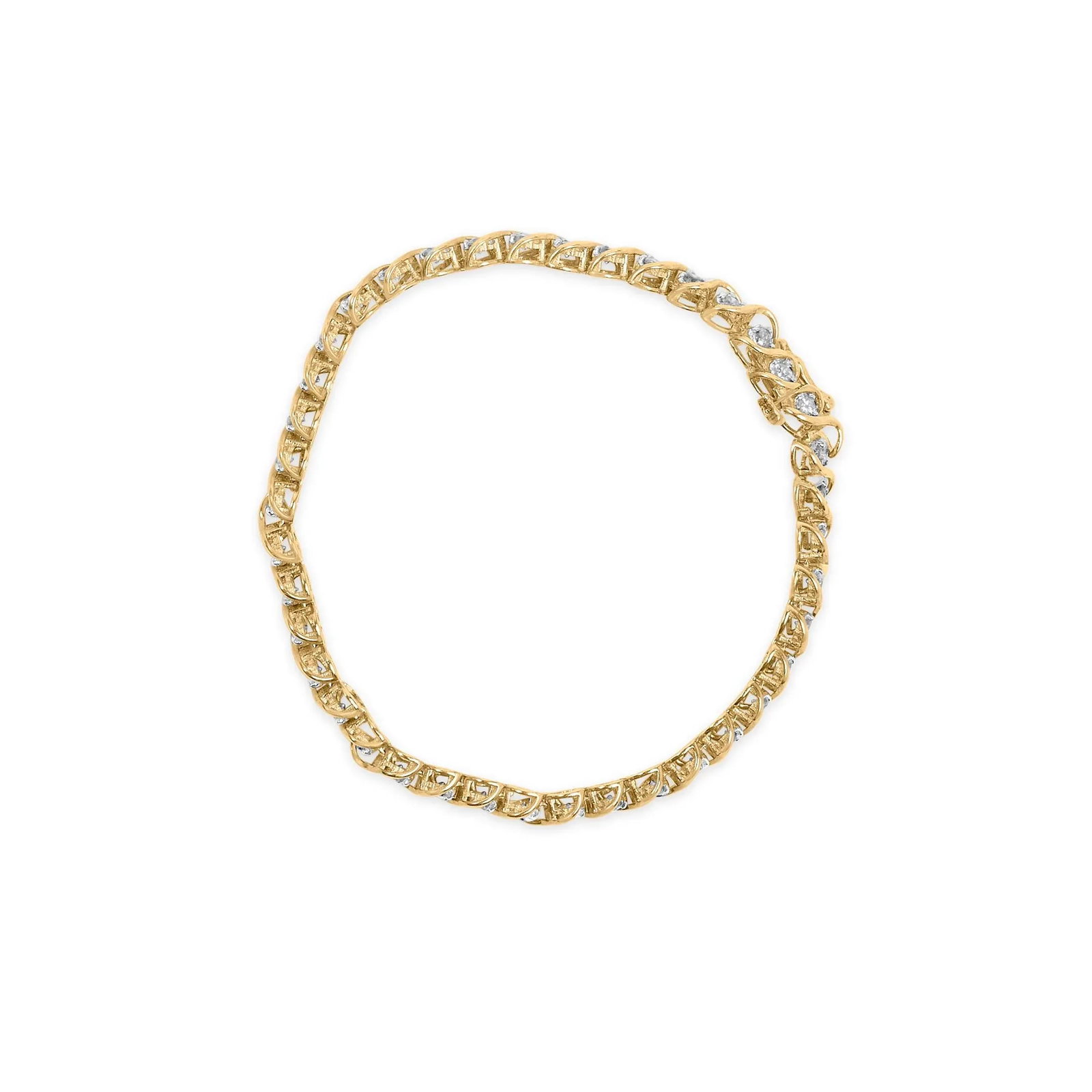 10K Yellow Gold 3 cttw Round-Cut Diamond Spiral Link 7.50" Bracelet (I-J Color, I1-I2 Clarity) - 3