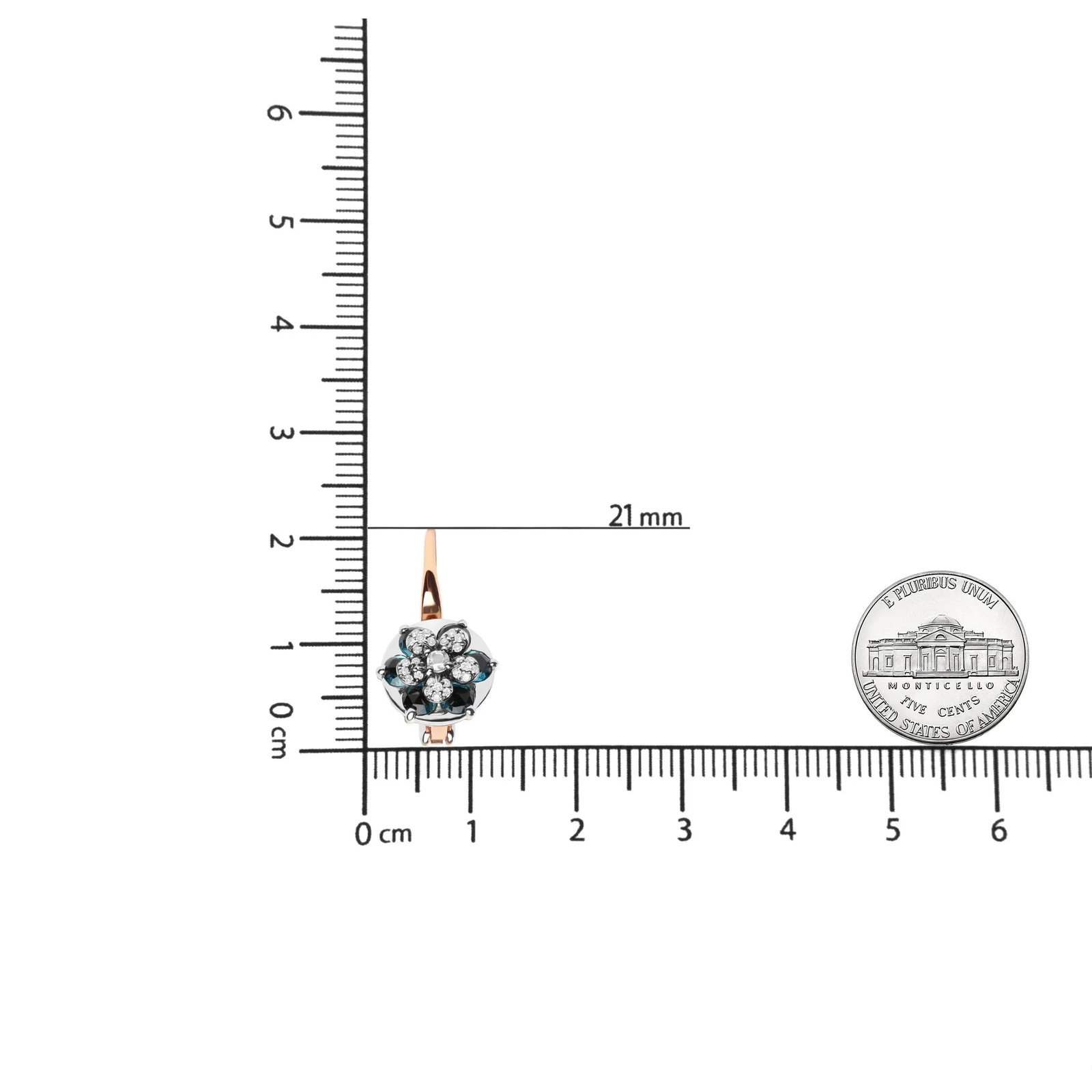 18K Rose and White Gold 1/3 Cttw Round Diamonds and Round London Blue Topaz Gemstone Cluster Floral - 5