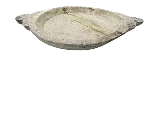 Vintage Wooden Parat Bowl: This vintage natural wood Parat bowl from India was once used to knead bread dough. It is a beautiful rustic piece and can be used as a decorative bowl to hold fruit or other items. A wonderful