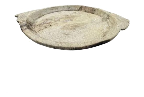 Vintage Wooden Parat Bowl: This vintage natural wood Parat bowl from India was once used to knead bread dough. It is a beautiful rustic piece and can be used as a decorative bowl to hold fruit or other items. A wonderful