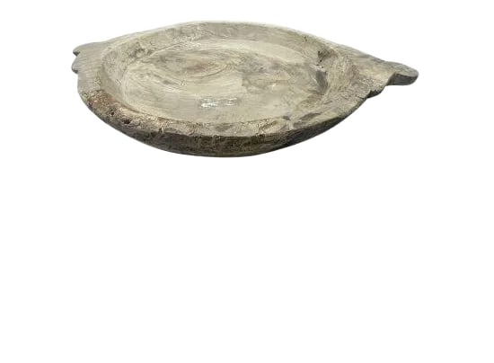 Vintage Wooden Parat Bowl: This vintage natural wood Parat bowl from India was once used to knead bread dough. It is a beautiful rustic piece and can be used as a decorative bowl to hold fruit or other items. A wonderful