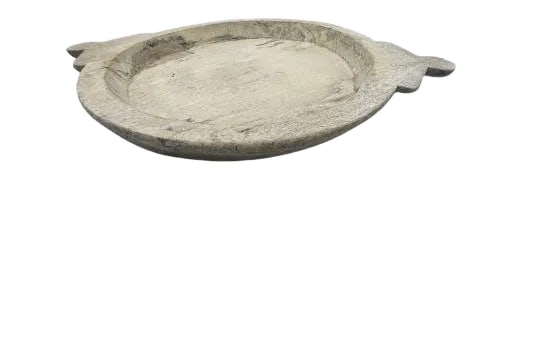 Vintage Wooden Parat Bowl: This vintage natural wood Parat bowl from India was once used to knead bread dough. It is a beautiful rustic piece and can be used as a decorative bowl to hold fruit or other items. A wonderful