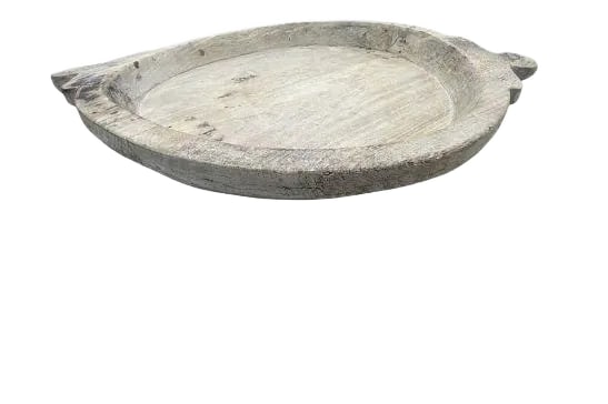 Vintage Wooden Parat Bowl: This vintage natural wood Parat bowl from India was once used to knead bread dough. It is a beautiful rustic piece and can be used as a decorative bowl to hold fruit or other items. A wonderful