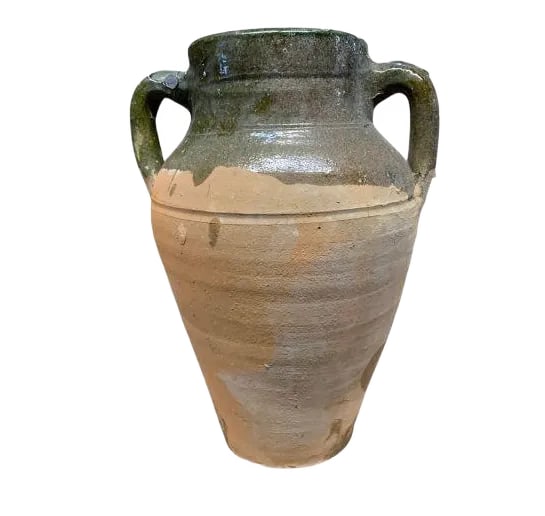 Turkish Terracotta Oil Jar: Hailing from the mountains of Anatolia and Konya in Turkey, these oil jars have a very transitional appeal. Each one is so wonderfully unique with its glaze and terra cotta color. You are buying a pie