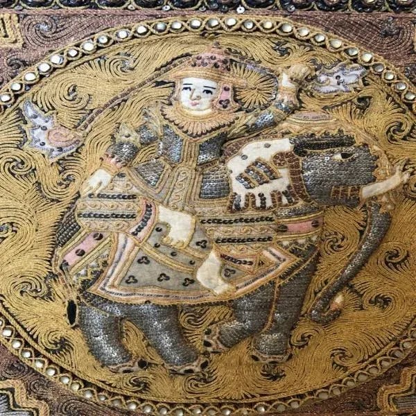 Burmese Vintage Kalaga Embroidered Tapestry Wall Art - a Pair - 4