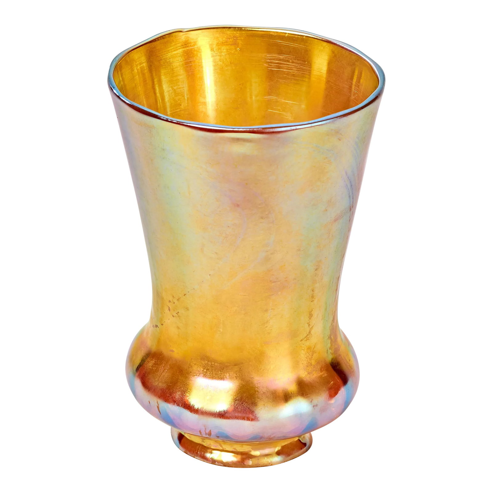 Mid 20th Century Tiffany Style Chalice/Horn Art Glass Lamp Shade: Beautiful hand blown art glass lamp shade. 2.25 inch fitter size. Condition: Alterations: Original Condition Unaltered Imperfections: Some Imperfections Condition Notes: Good condition with normal
