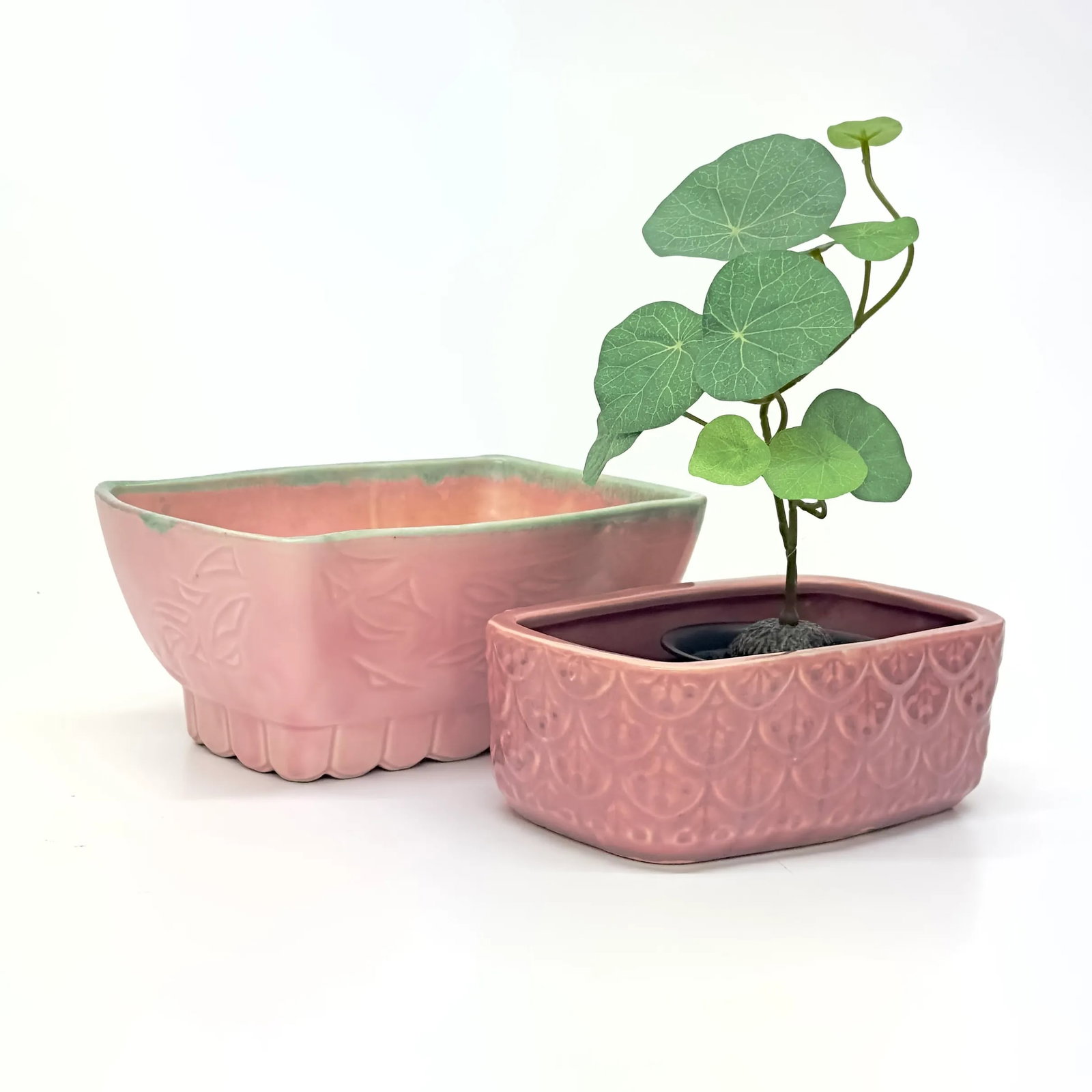 Vintage Rectangular Raspberry Pink Planter Curation - Group of 2 - 2