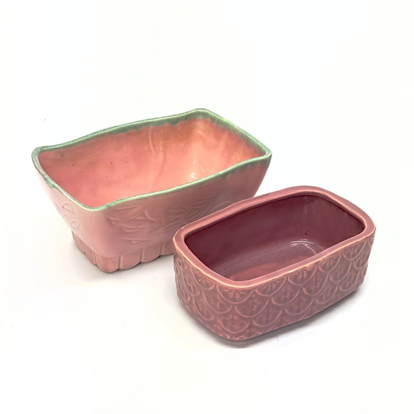 Vintage Rectangular Raspberry Pink Planter Curation - Group of 2 - 3