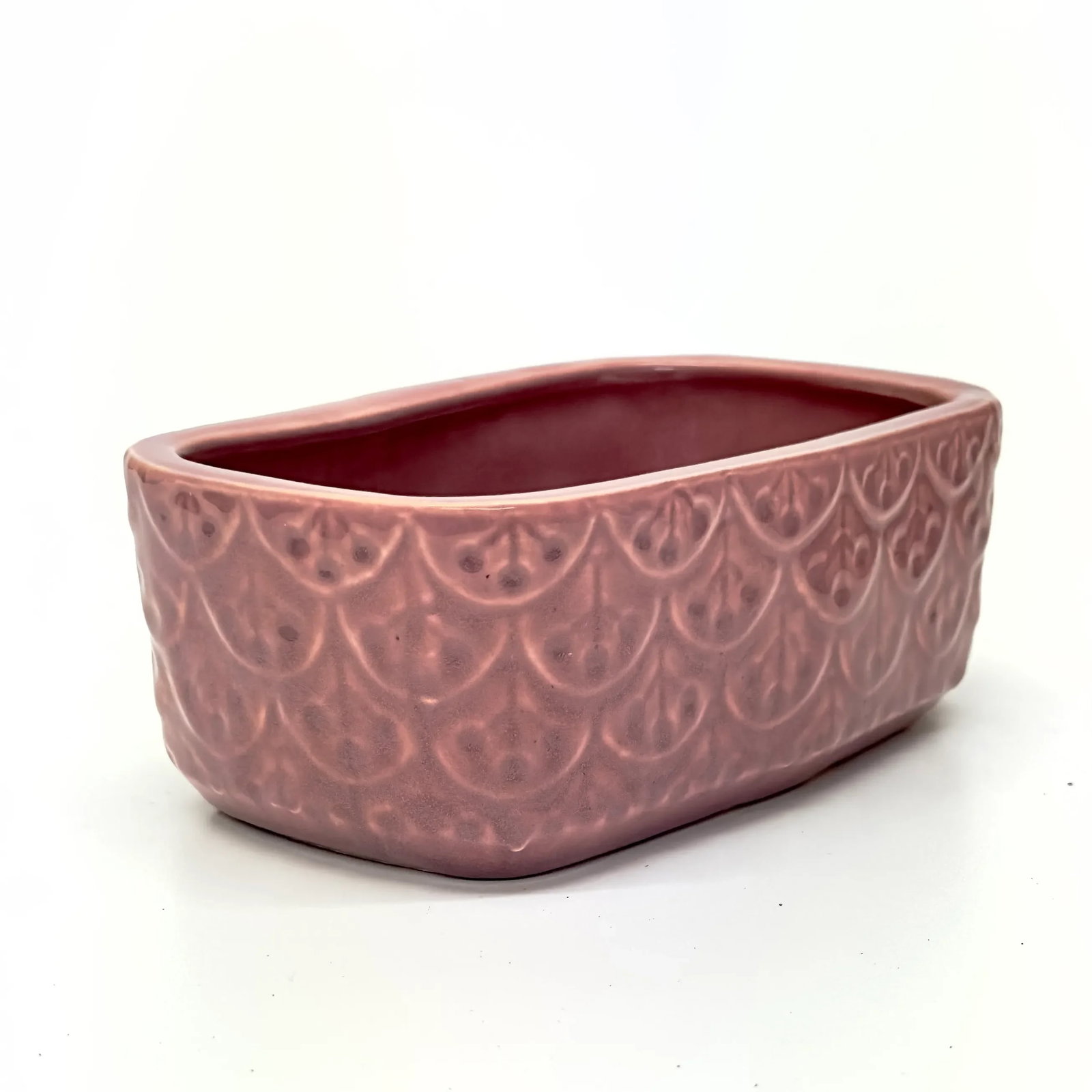 Vintage Rectangular Raspberry Pink Planter Curation - Group of 2 - 9