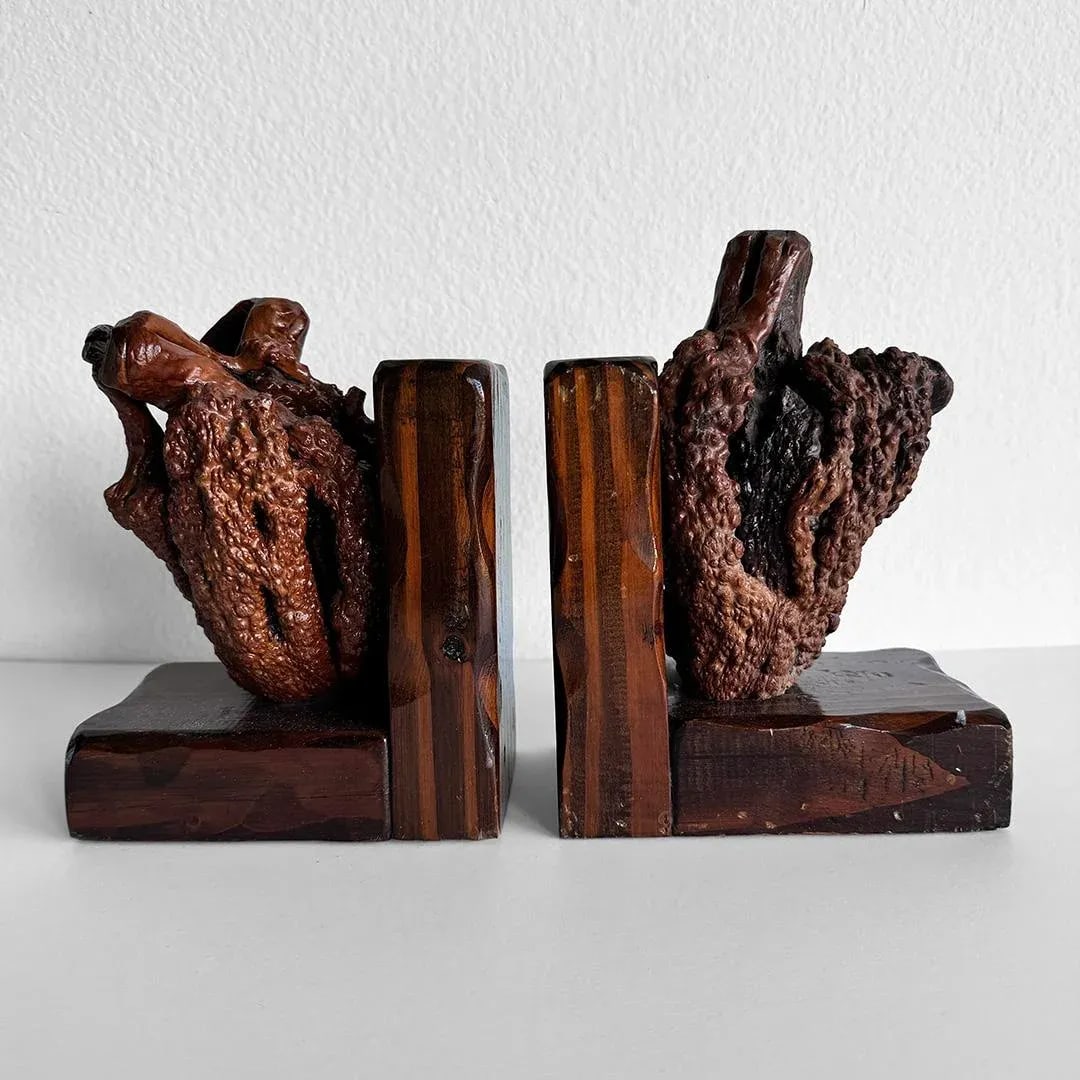 Vintage Burlwood Bookends - a Pair - 2