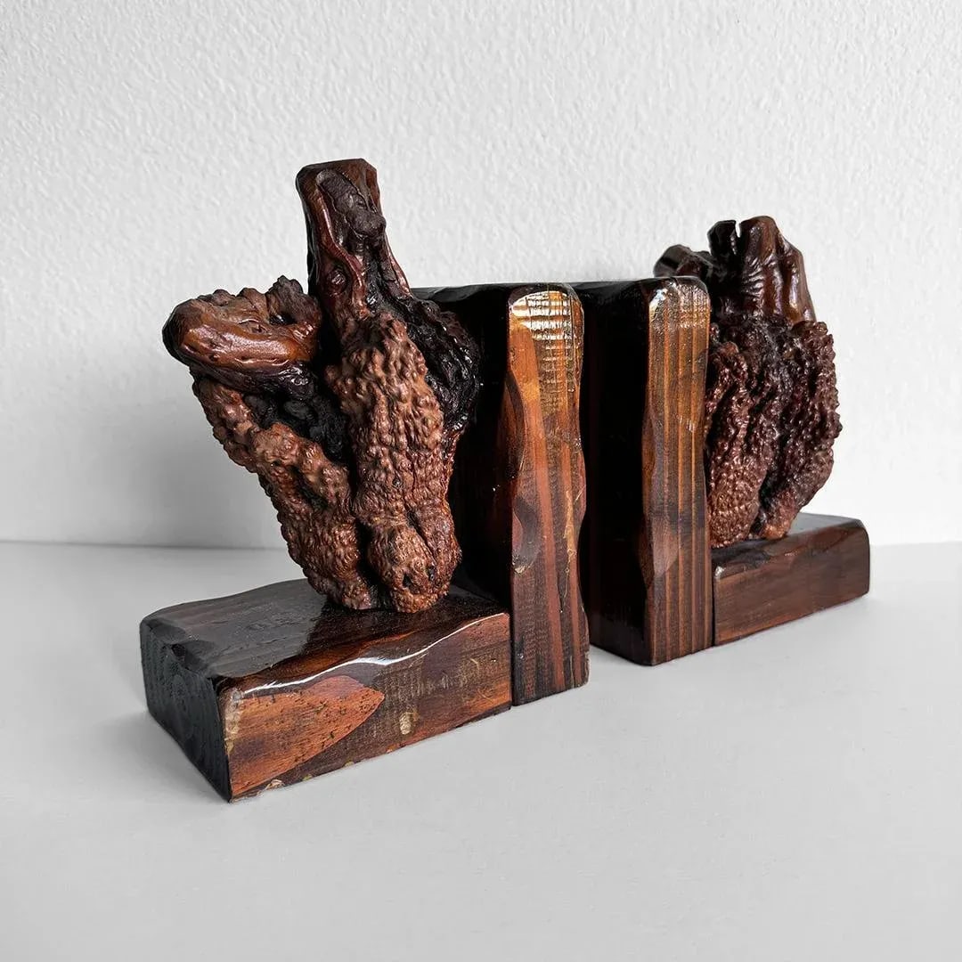 Vintage Burlwood Bookends - a Pair - 5