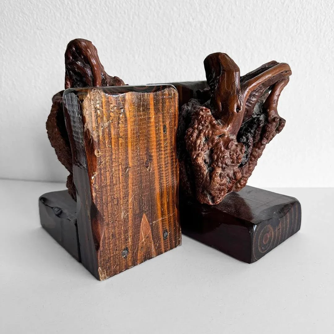 Vintage Burlwood Bookends - a Pair - 6