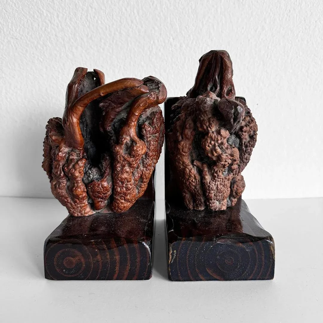 Vintage Burlwood Bookends - a Pair - 8