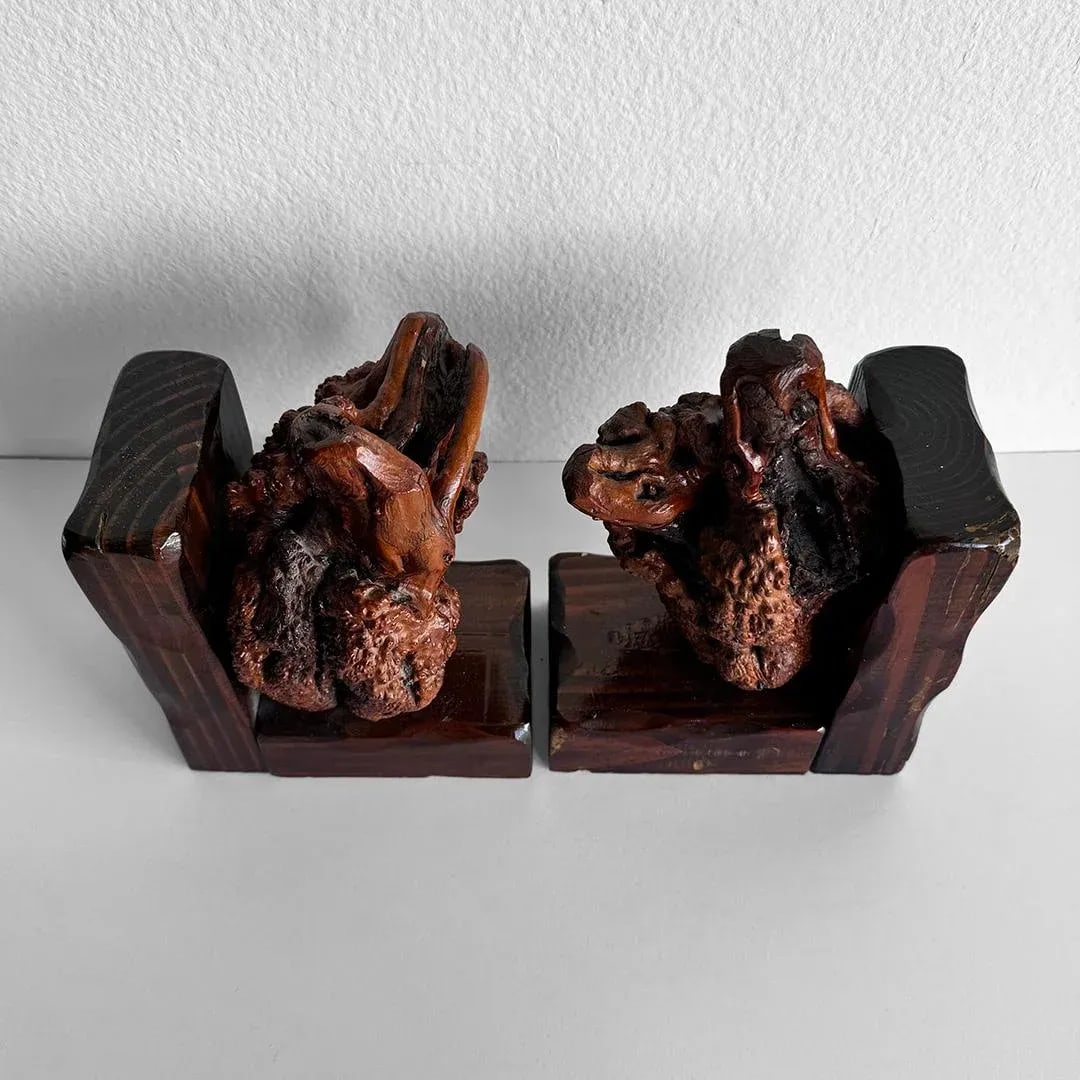 Vintage Burlwood Bookends - a Pair - 9