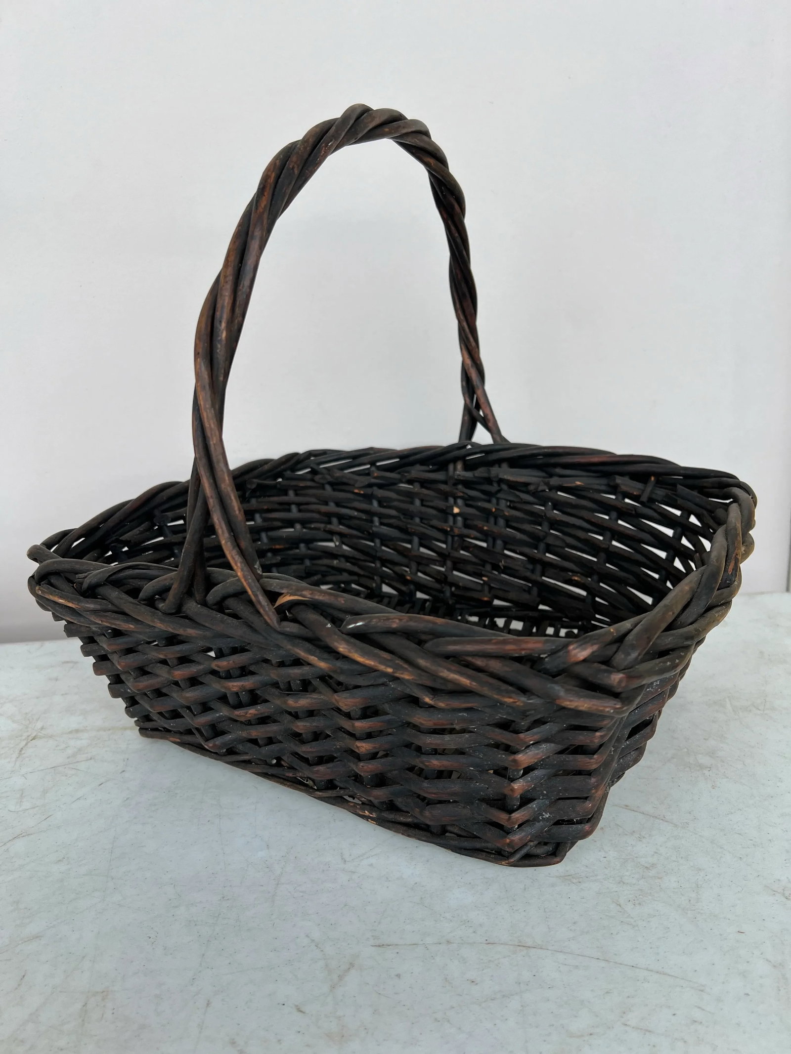 1970s Black Twisted Vine Basket With Handle - 2