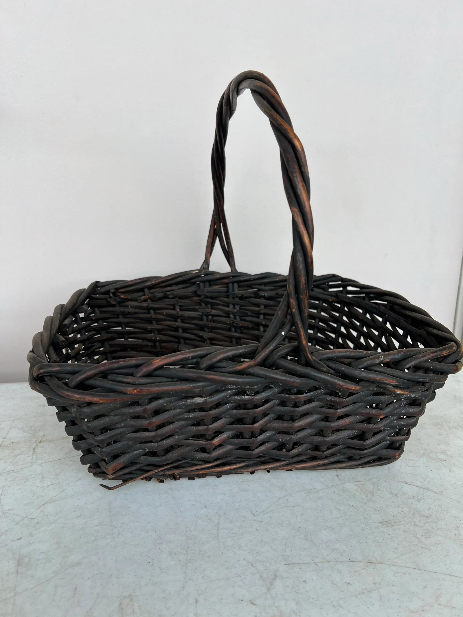 1970s Black Twisted Vine Basket With Handle - 3