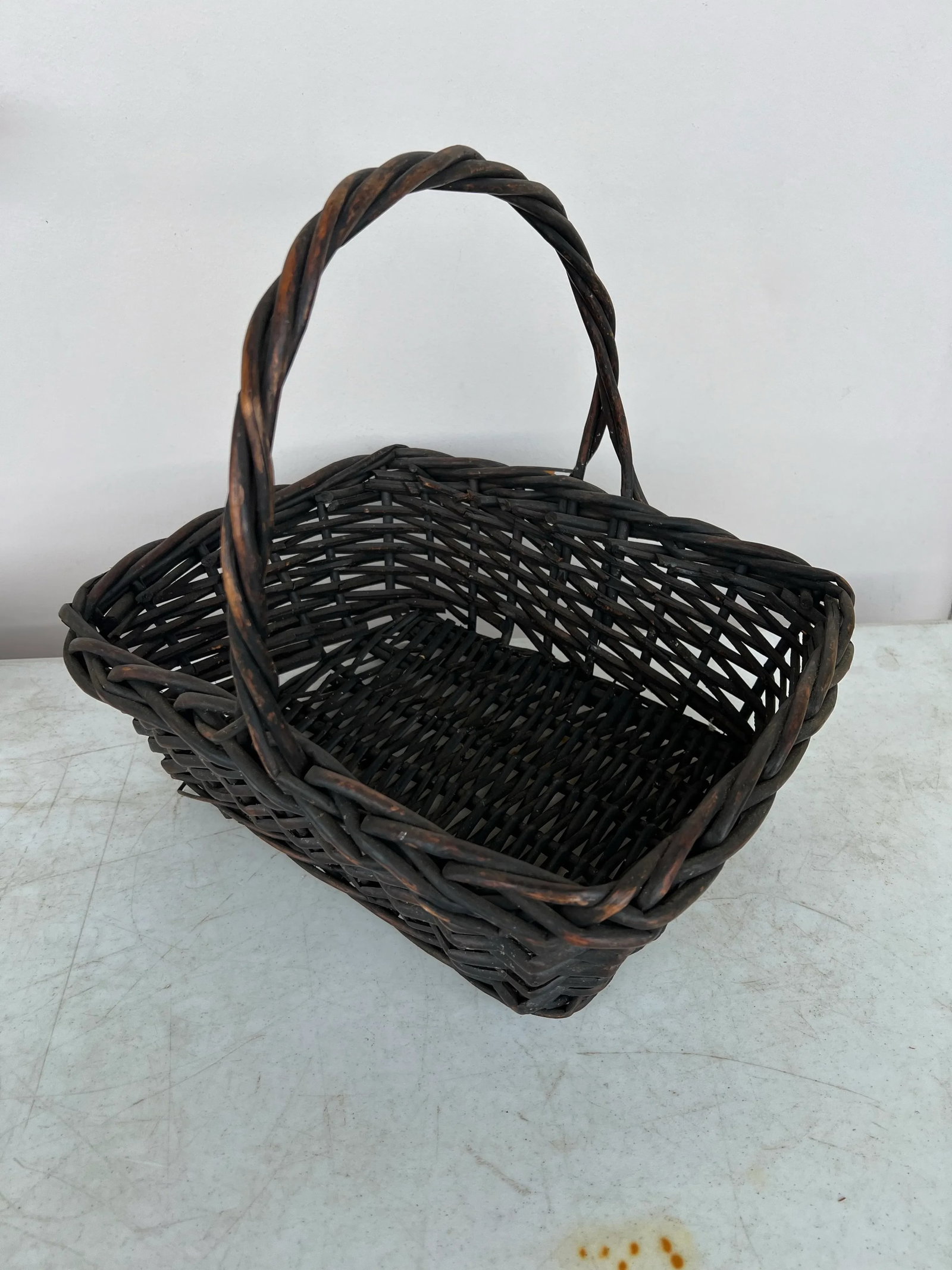 1970s Black Twisted Vine Basket With Handle - 4