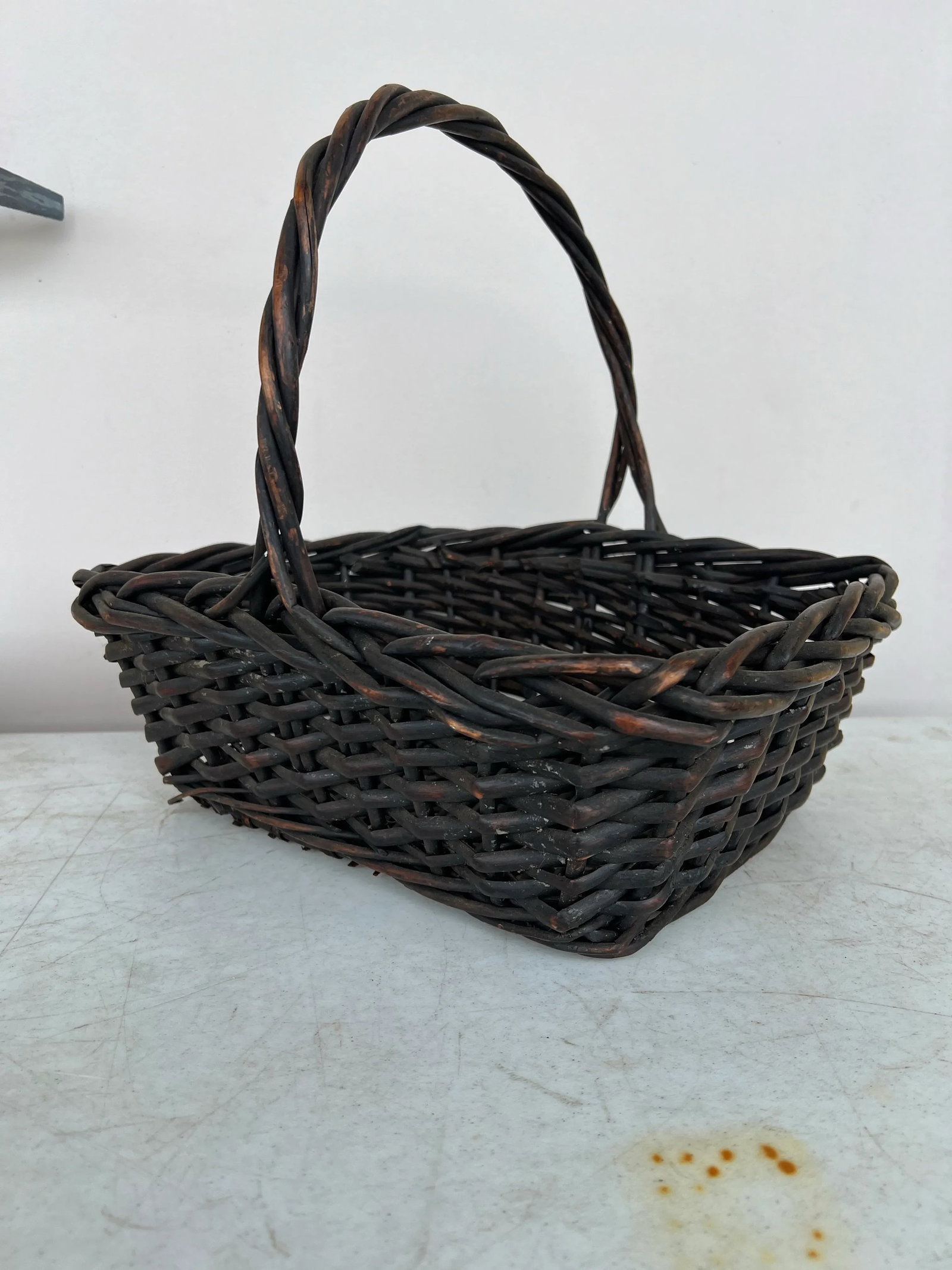 1970s Black Twisted Vine Basket With Handle - 5