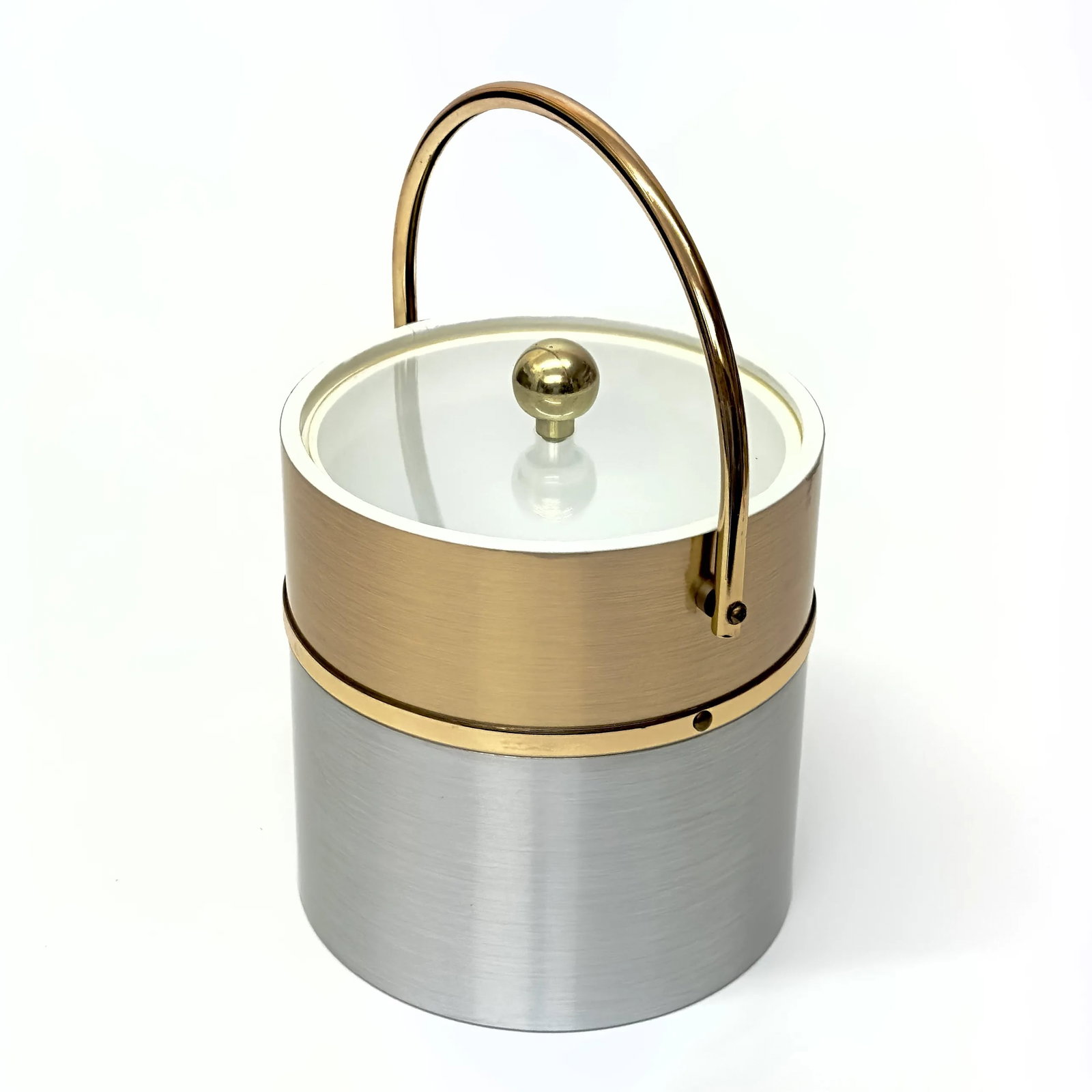 Faux Brushed Brass and Steel Wrapped Acrylic Ice Bucket With Lid - 2