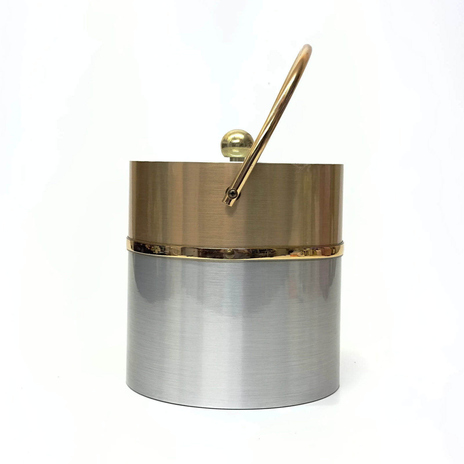 Faux Brushed Brass and Steel Wrapped Acrylic Ice Bucket With Lid - 3