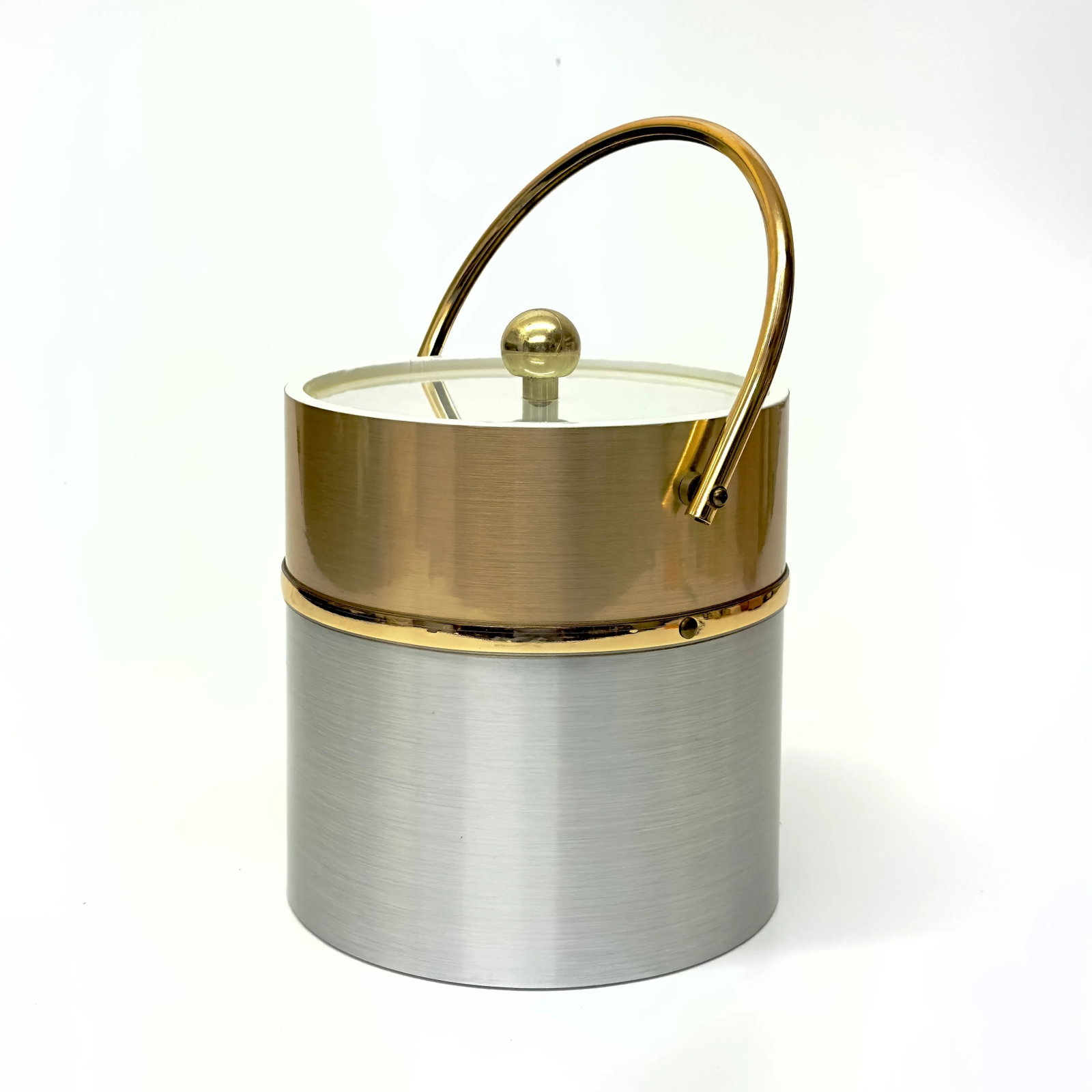 Faux Brushed Brass and Steel Wrapped Acrylic Ice Bucket With Lid - 4