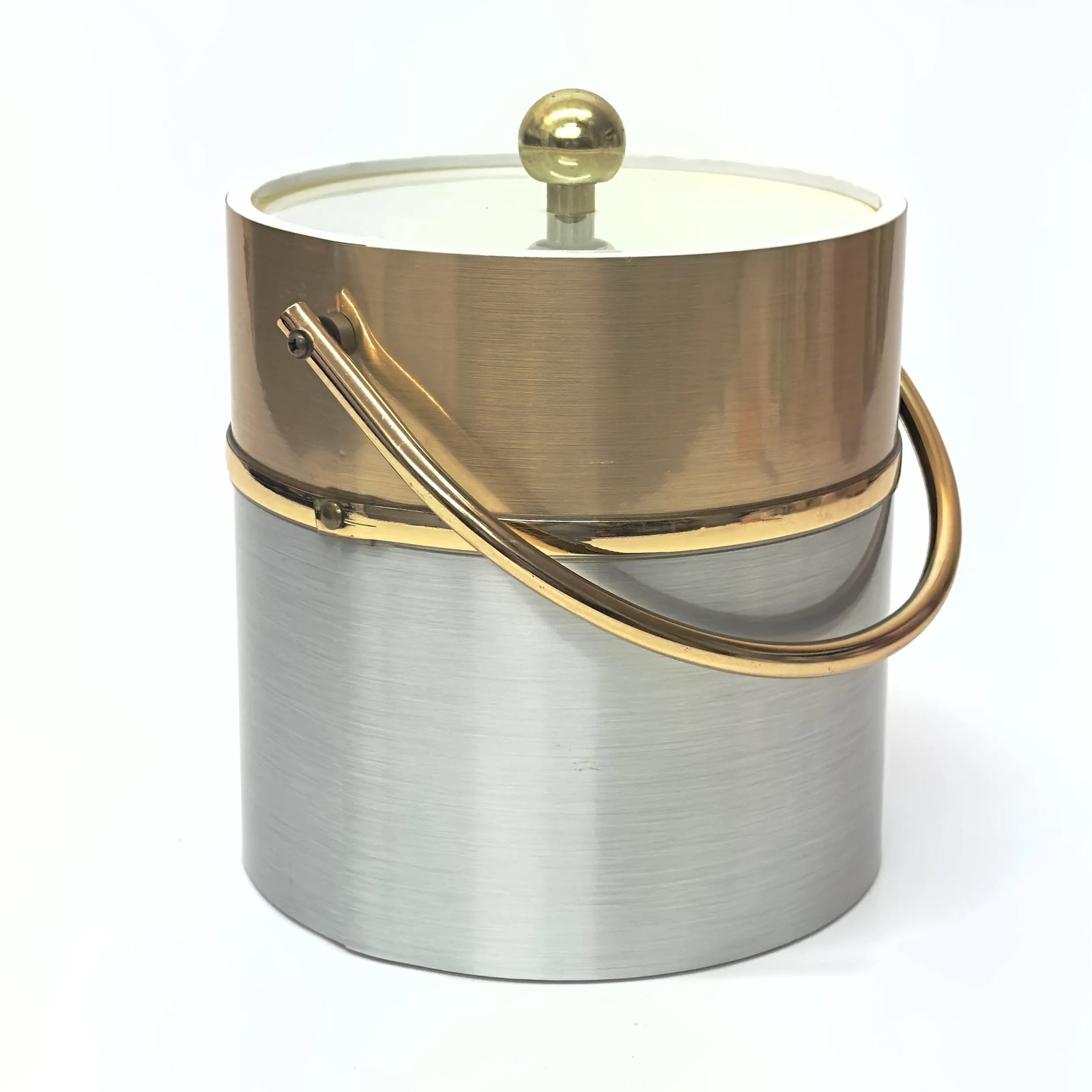 Faux Brushed Brass and Steel Wrapped Acrylic Ice Bucket With Lid - 5