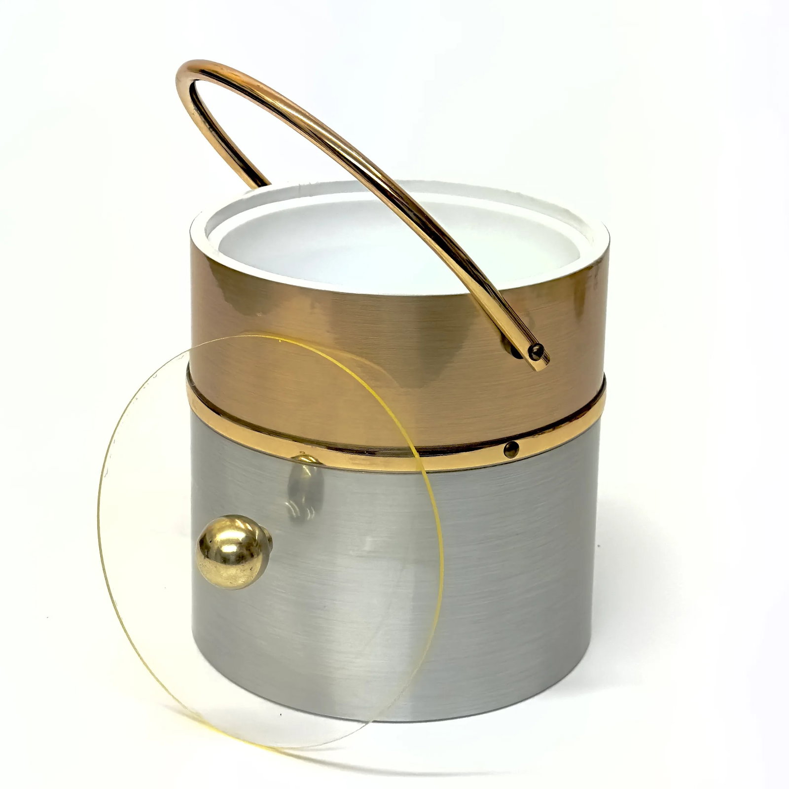 Faux Brushed Brass and Steel Wrapped Acrylic Ice Bucket With Lid - 6