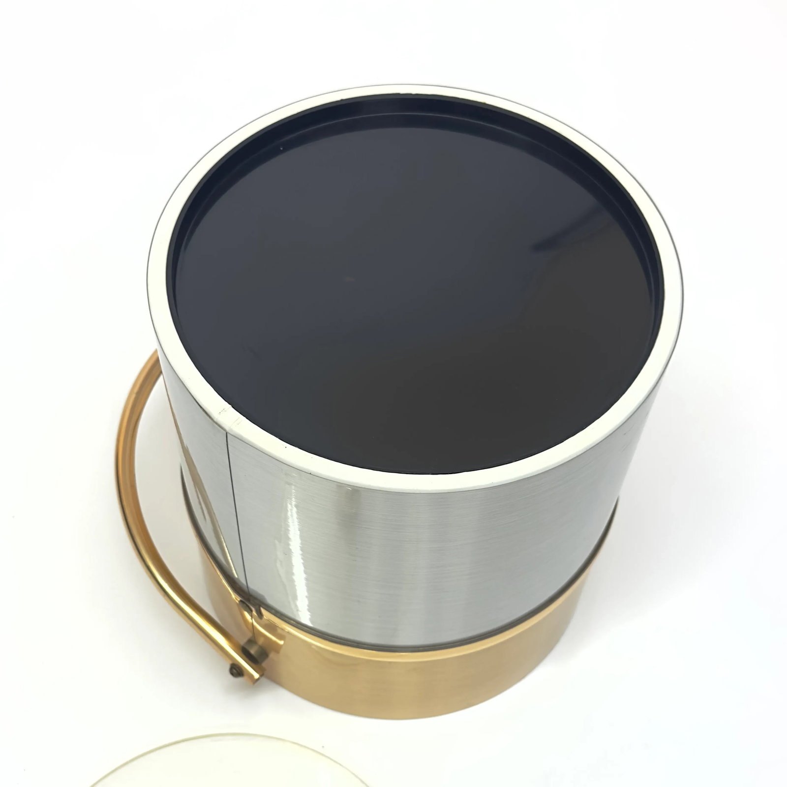 Faux Brushed Brass and Steel Wrapped Acrylic Ice Bucket With Lid - 8