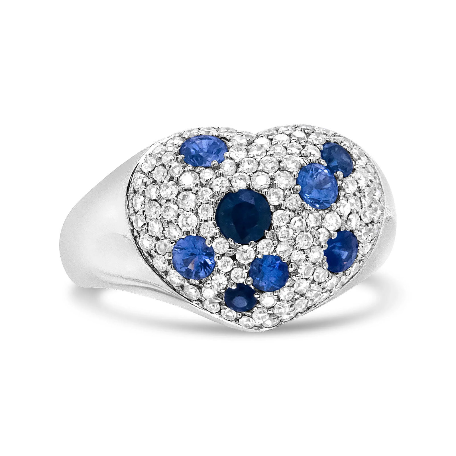 18K White Gold Blue Sapphire and 5/8 Cttw Diamond Cluster Heart Shaped Ring (F-G Color, VS1-VS2 Clar - 2