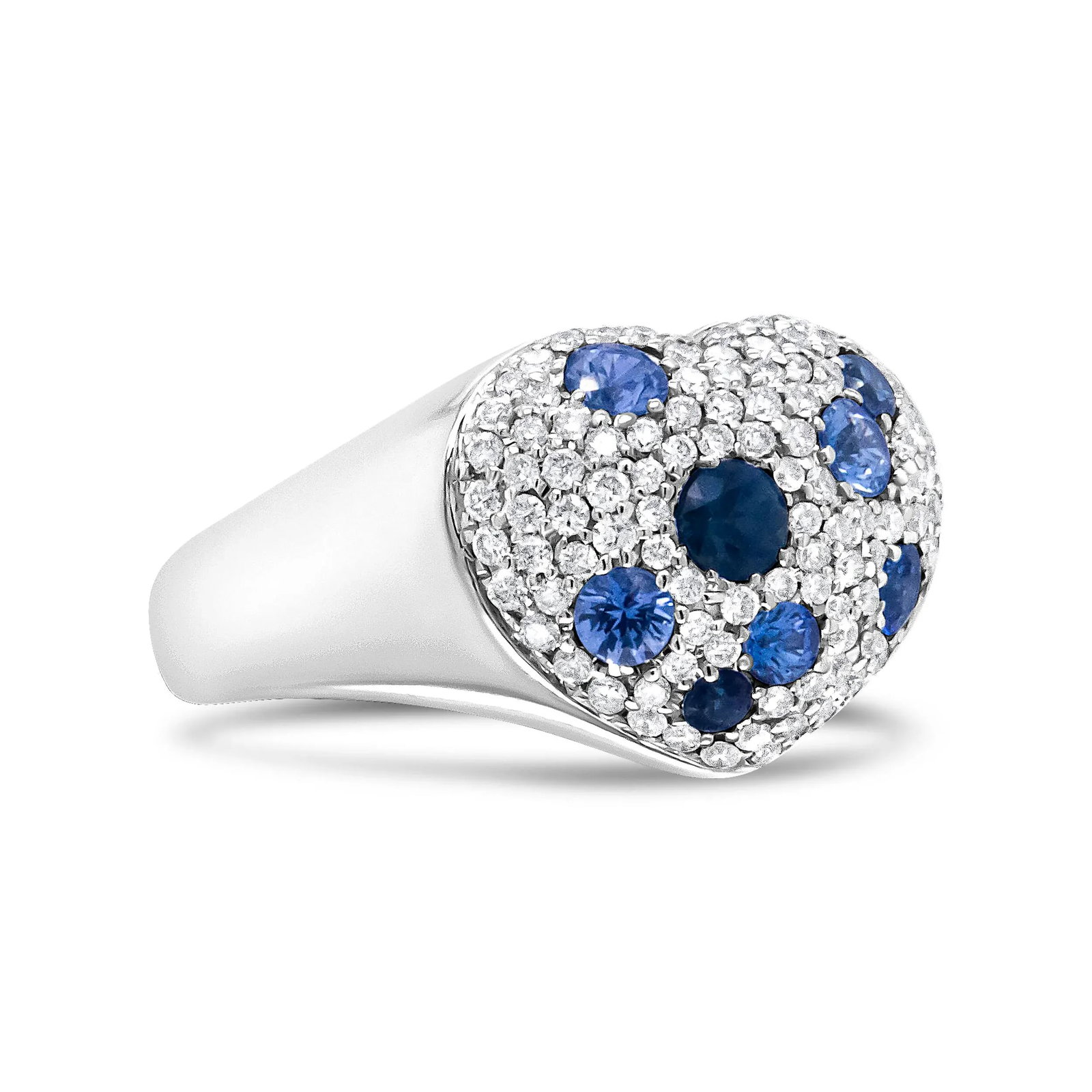 18K White Gold Blue Sapphire and 5/8 Cttw Diamond Cluster Heart Shaped Ring (F-G Color, VS1-VS2 Clar - 3