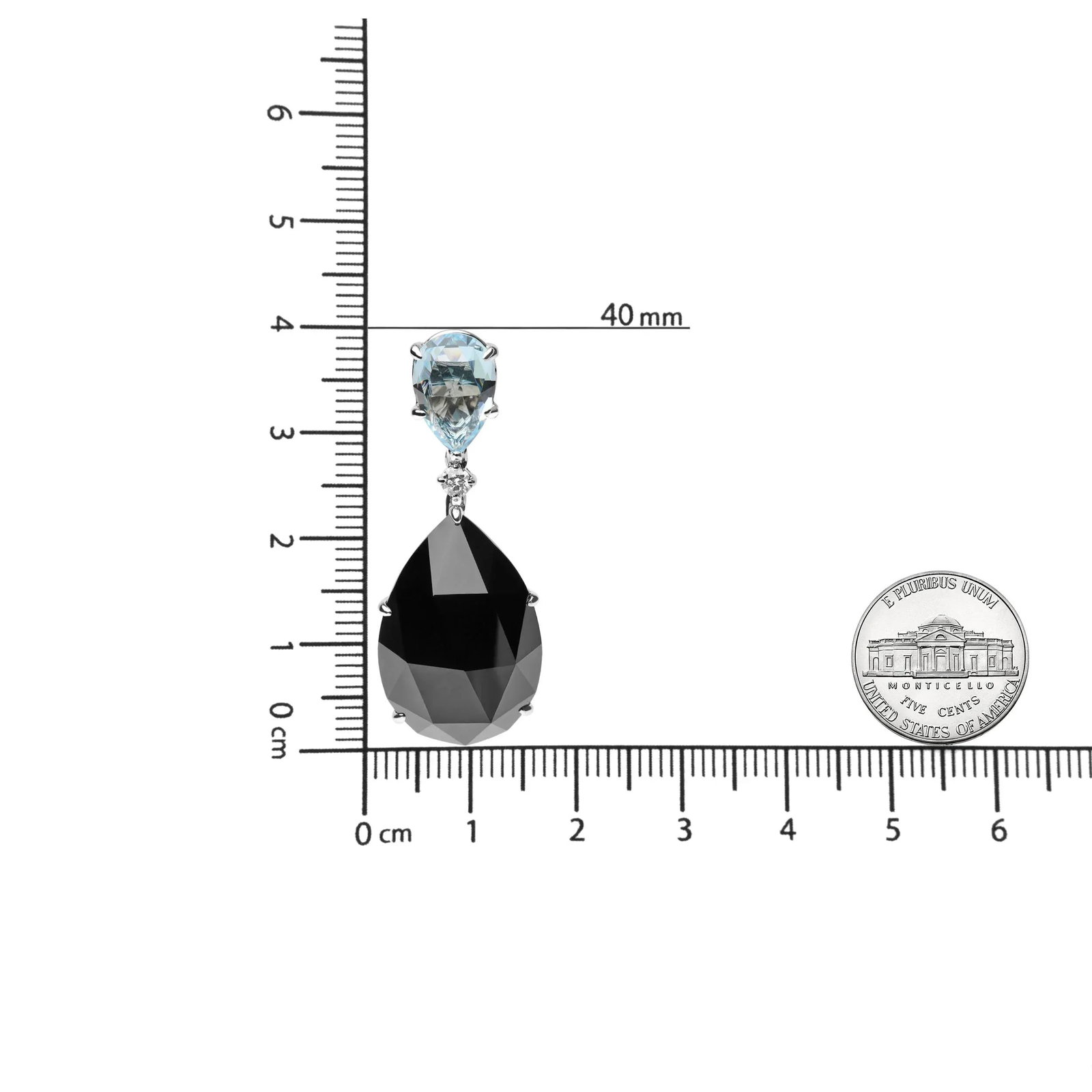 18K White Gold 1/5 Cttw Diamond with Pear Cut Sky Blue Topaz and Pear-Cut Black Onyx Gemstone Dangle - 5