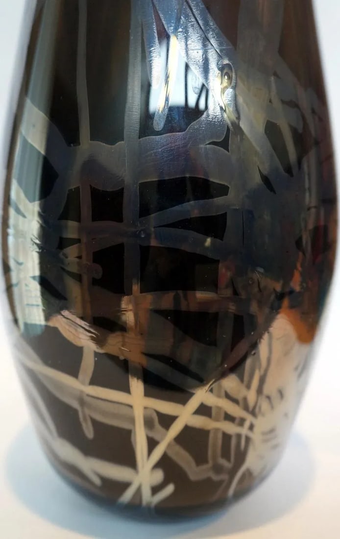 Vintage 1992 Smokey Black Art Glass Vase Signed - 4