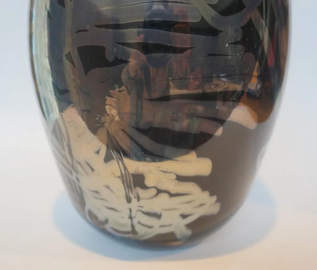 Vintage 1992 Smokey Black Art Glass Vase Signed - 5