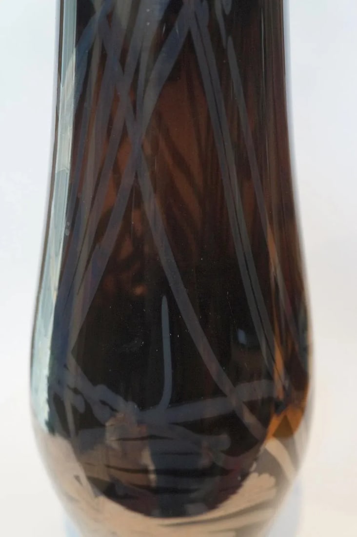 Vintage 1992 Smokey Black Art Glass Vase Signed - 7