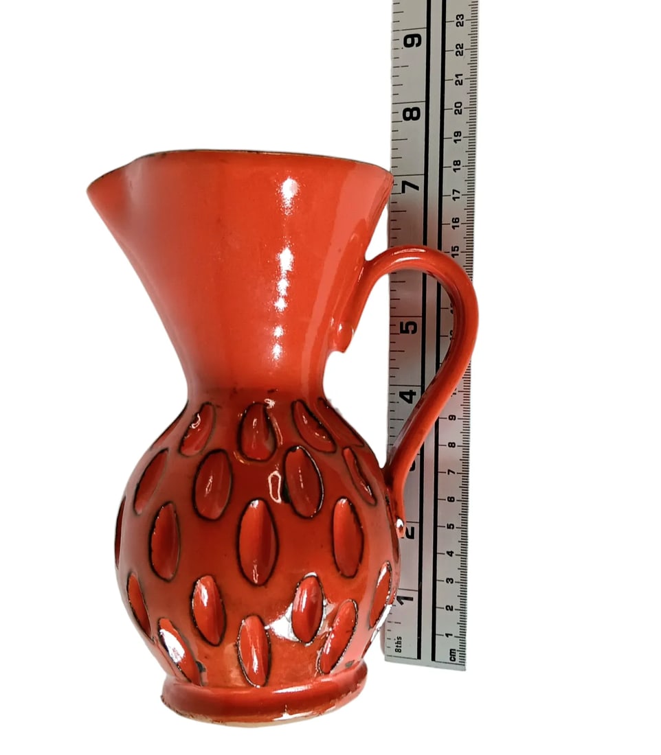 Mid-Century Modern Orange & Black Sgraffito Pitcher, Made in Italy - 11